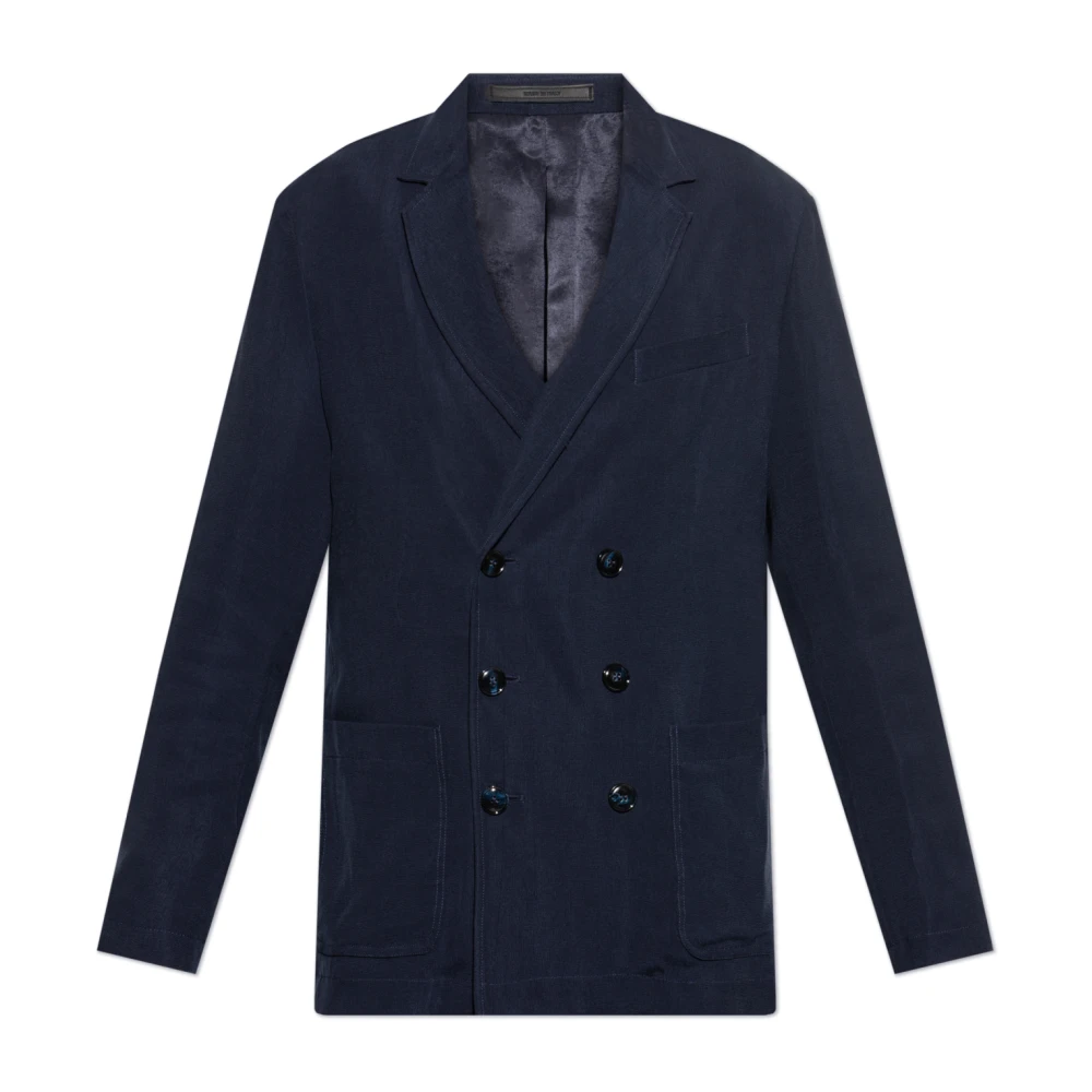 Giorgio Armani Zijde-effect double-breasted jas Blue Heren