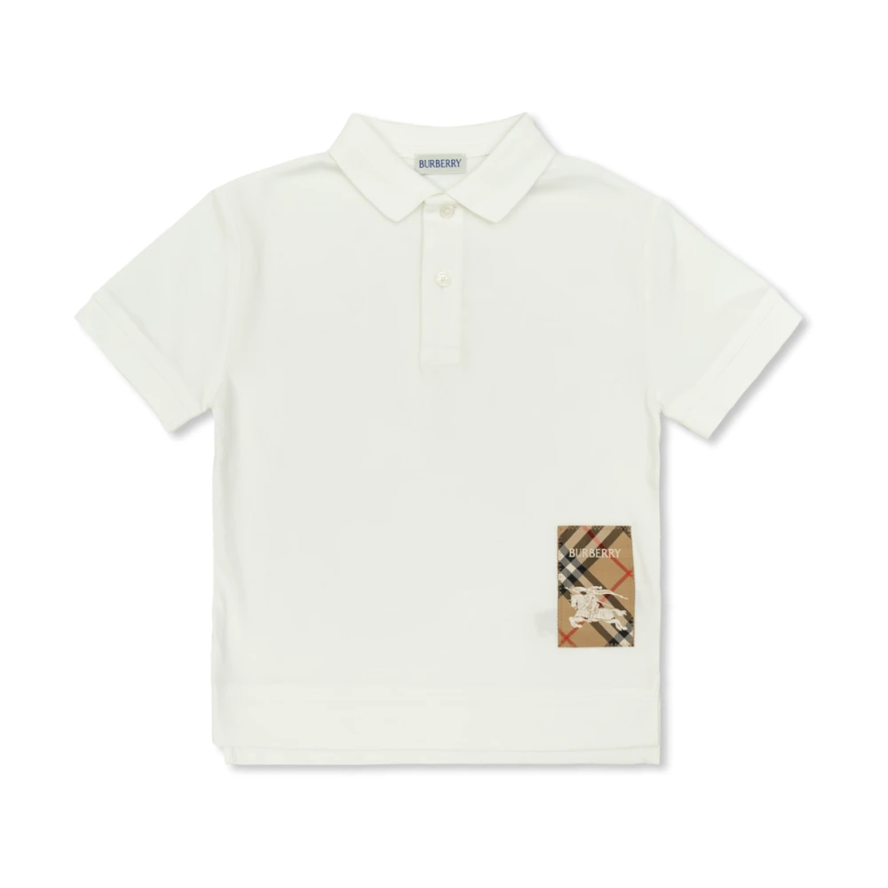 Burberry Unisex Kids White T-Shirts,, Cotton Polo Shirt With Logo Patch Size 12 Y