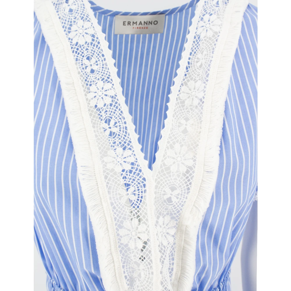 Ermanno Scervino Gerimpelde Kant V-hals Jurk Blue Dames