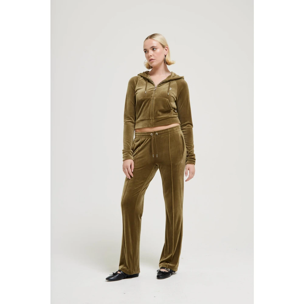 Juicy Couture Groene fluwelen broek met fonkelend logo Green Dames