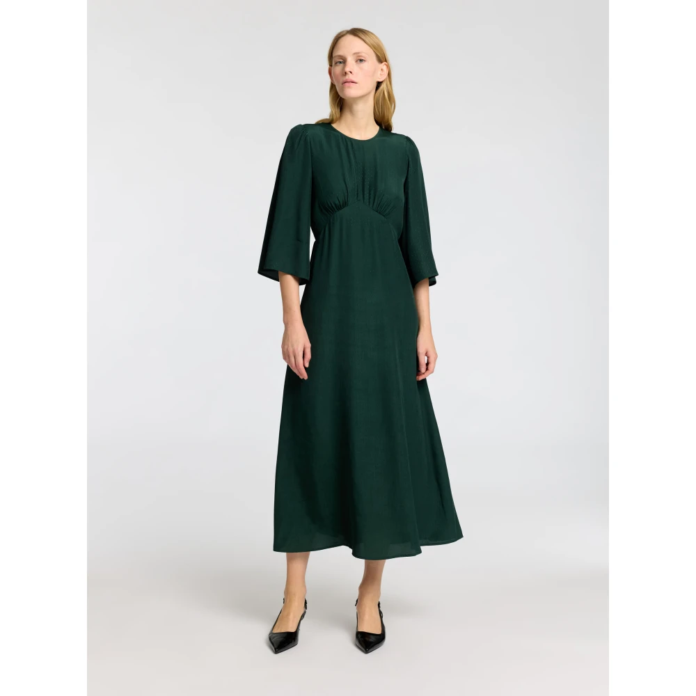 Selected Femme Elegante Groene Midi Jurk met 3 4 Mouwen Green Dames