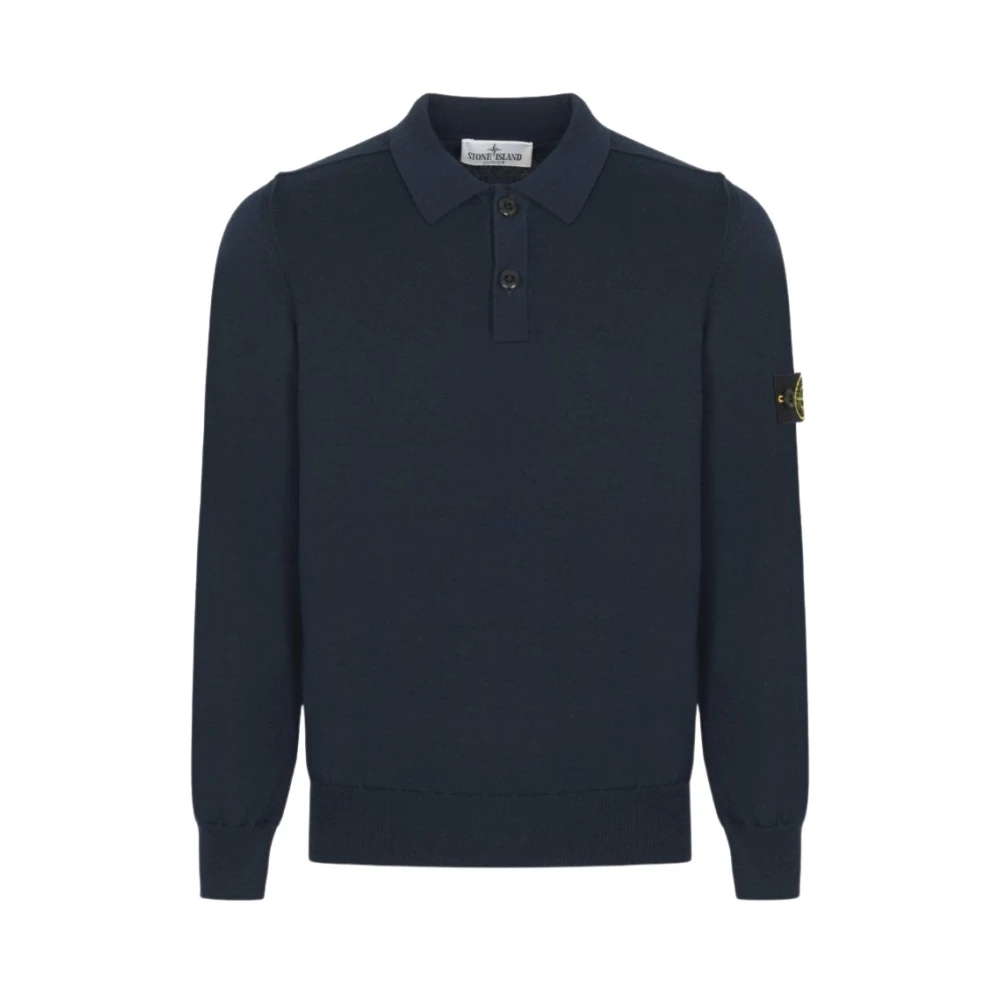 Stone Island Blue Soft Cotton Long-Sleeve Polo - Unisex - Kids Knitwear - 6 Y - Kids