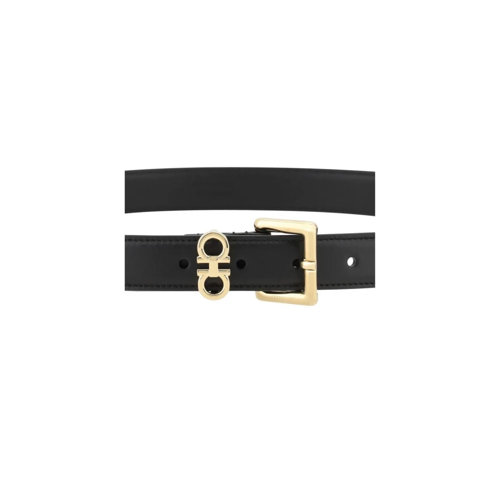 Salvatore Ferragamo Gancio Buckle Leren Riem Omkeerbaar Black Dames