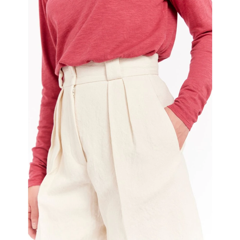 Ines De La Fressange Paris Elegante Ivory Geplooide Zomer Shorts Beige Dames