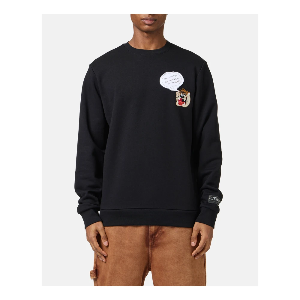 Iceberg Klassieke regular fit zwarte crewneck sweatshirt met Looney Tunes detail Black Heren