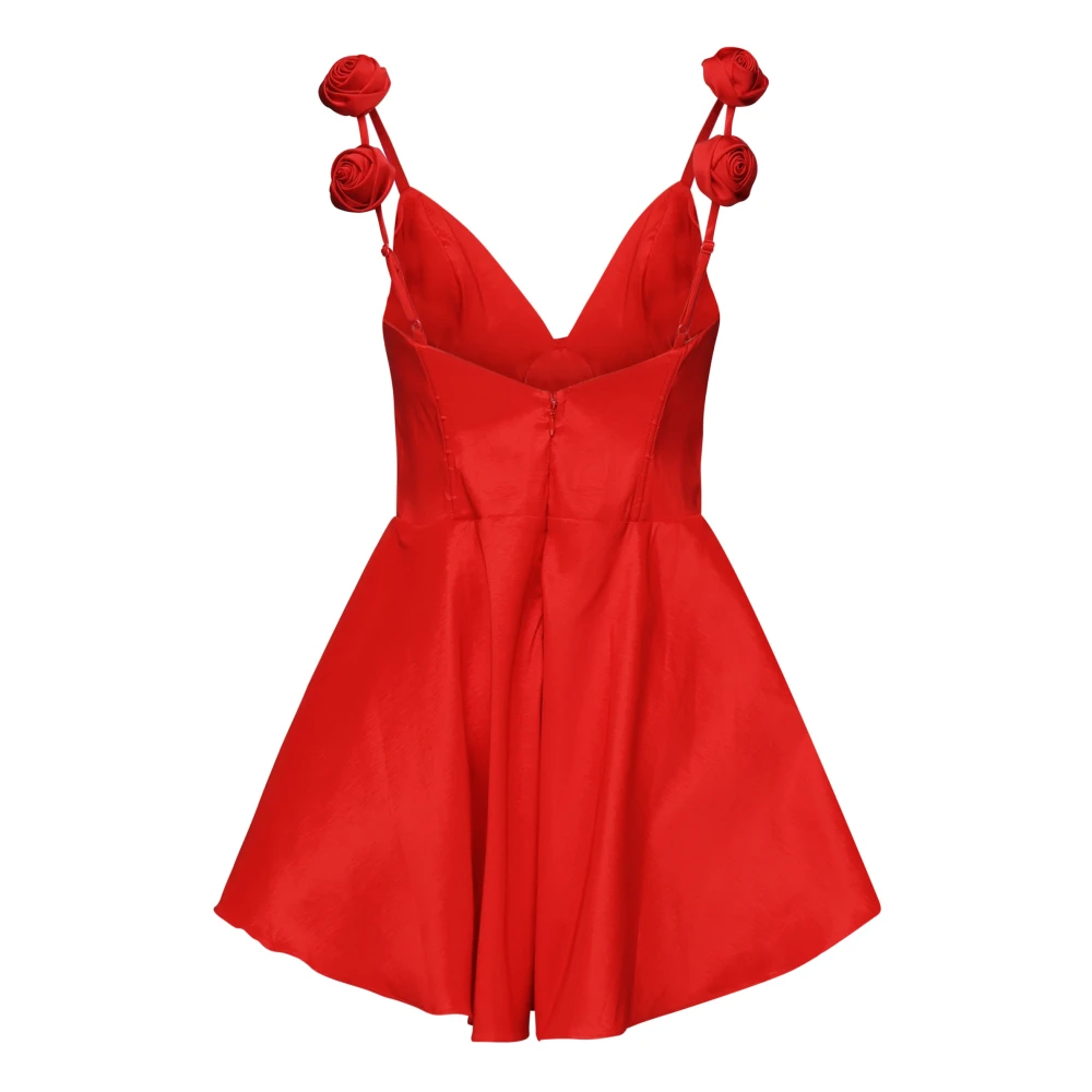 For Love & Lemons Rode Taffeta V-Hals Jurk met Rozetten Red Dames