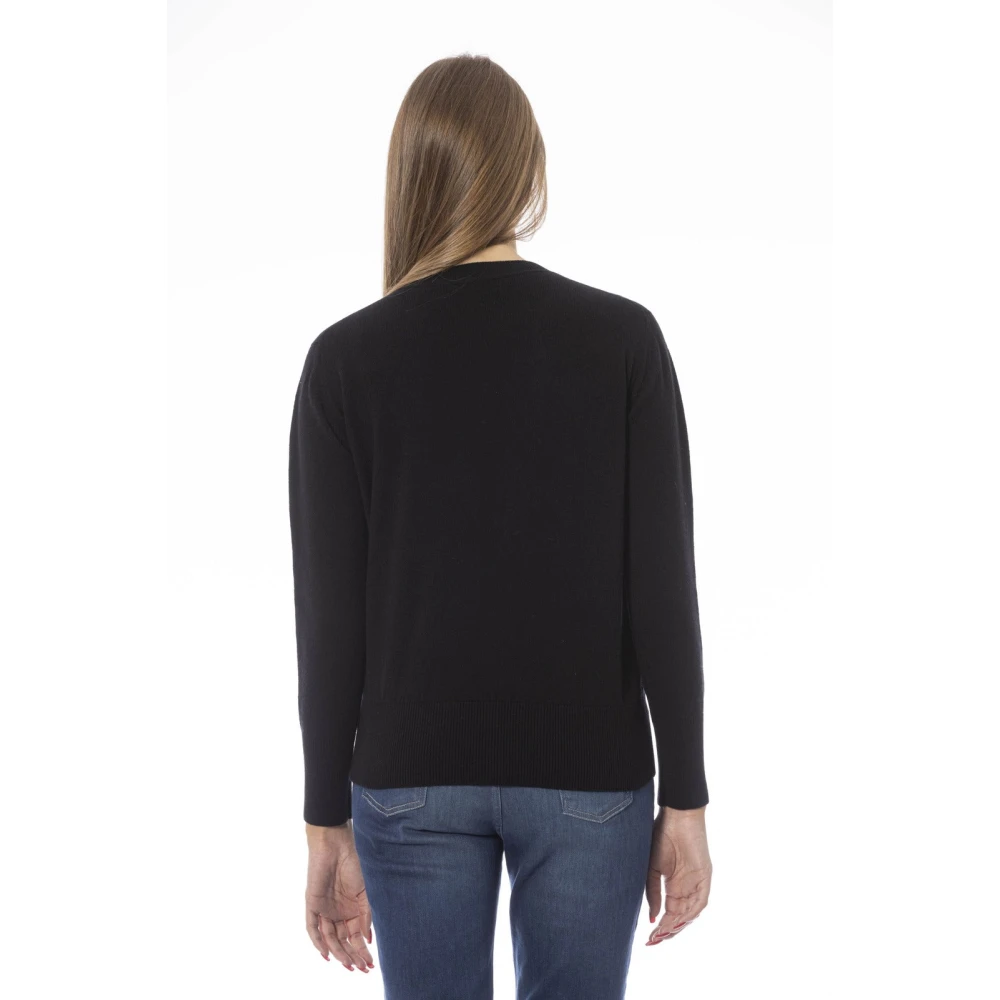 Baldinini Geribbelde ronde hals trui Black Dames