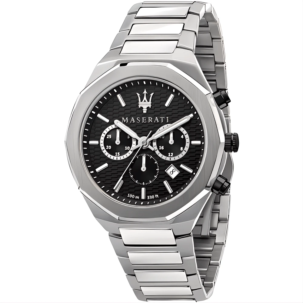 Orologio Uomo Maserati Stile Cronografo Cinturino Acciaio Quadrante Nero Chrono - Immagine 3