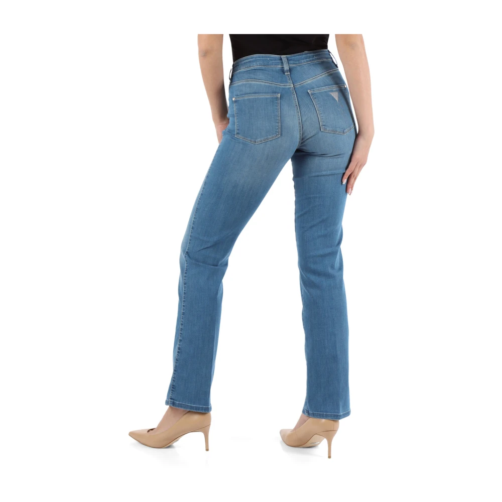 Guess Mid Rise Straight Jeans met Strass Logo Blue Dames