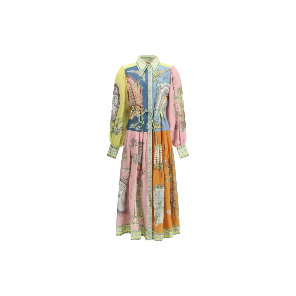 Alemais Patchwork Print Maxi Jurk Lange Mouw Multicolor Dames