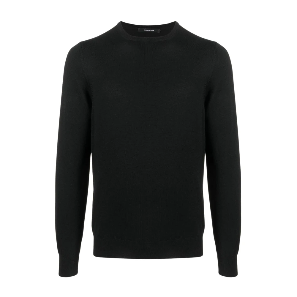 Tagliatore Zwarte Wol Creweck Sweater Black Heren