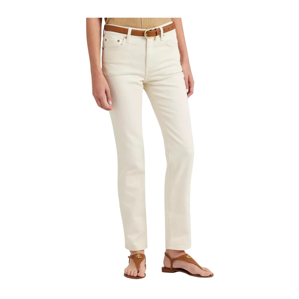 Ralph Lauren High-waisted Jeans met Rechte Pijpen Beige Dames