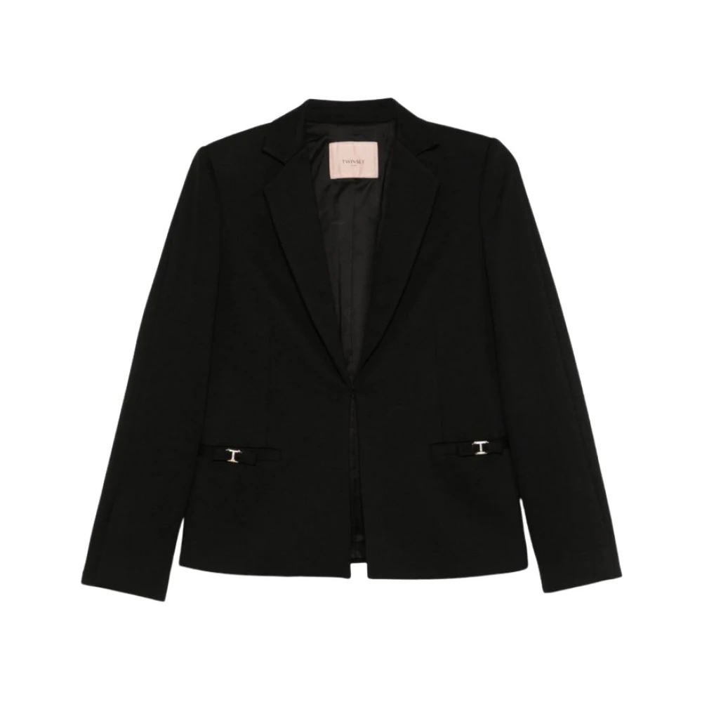 Twinset Zwarte jas met T-logo sluiting Black Dames