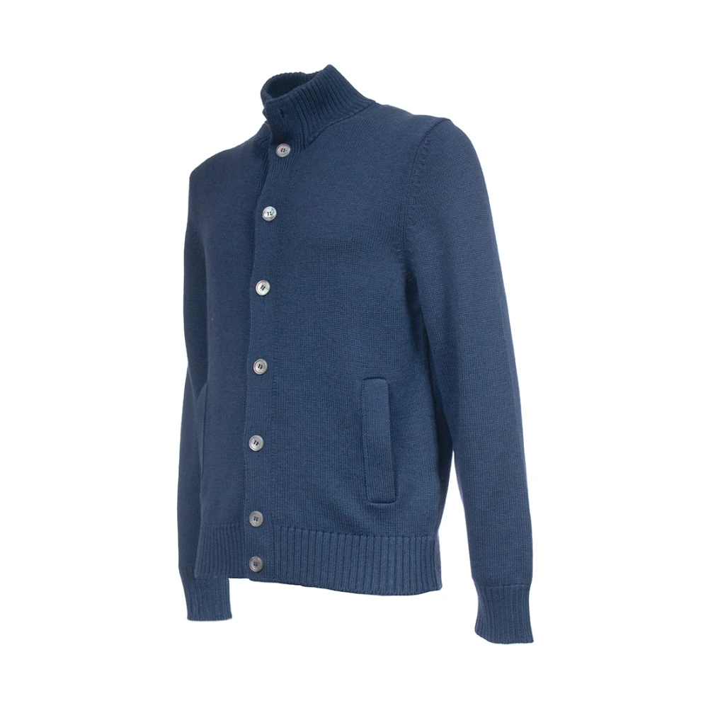 Gran Sasso Geribbelde wollen cardigan met knoopsluiting Blue Heren