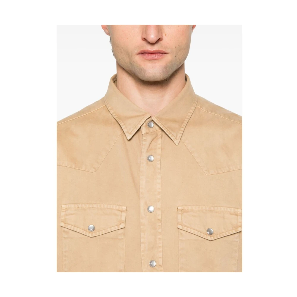 Tom Ford Beige Overhemd met Zakken en Klassieke Kraag Brown Heren