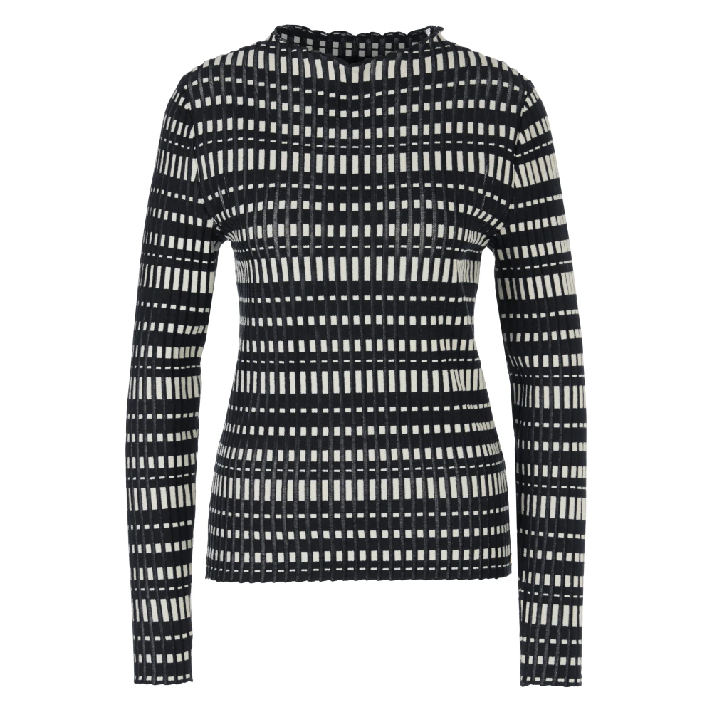 Marc Cain Women's Blue Round-Neck Knitwear, Xl, Striped Knitted Jumper
