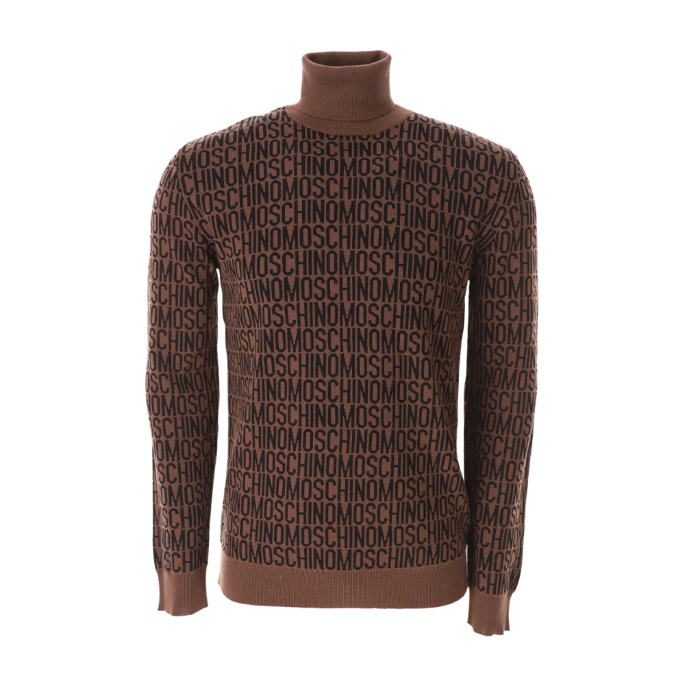 Moschino Bruine Logo Turtle Neck Sweater Brown Heren