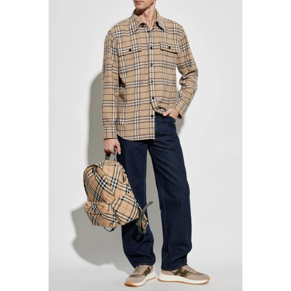 Burberry Wollen shirt met ruitpatroon Beige Heren