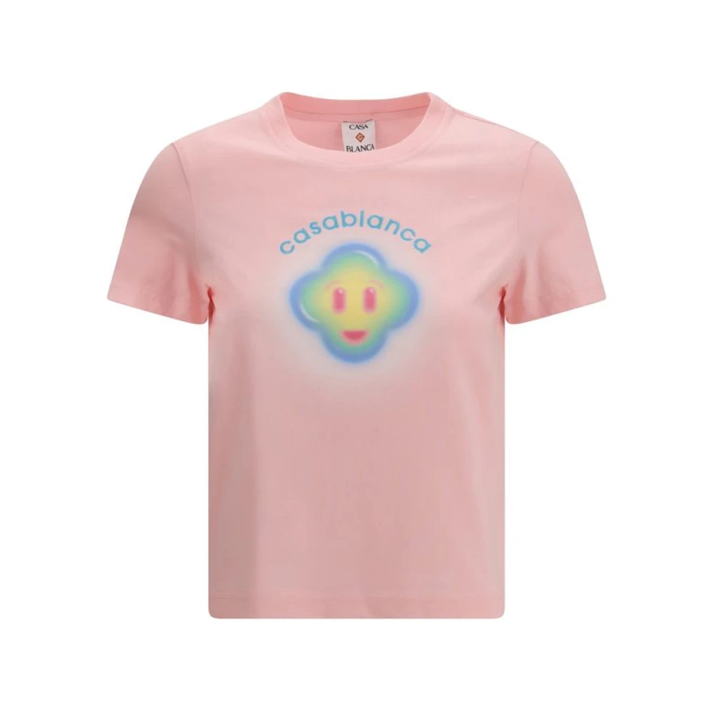 Casablanca Women's Pink Airbrush Smiley Fitted Short-Sleeve T-Shirt