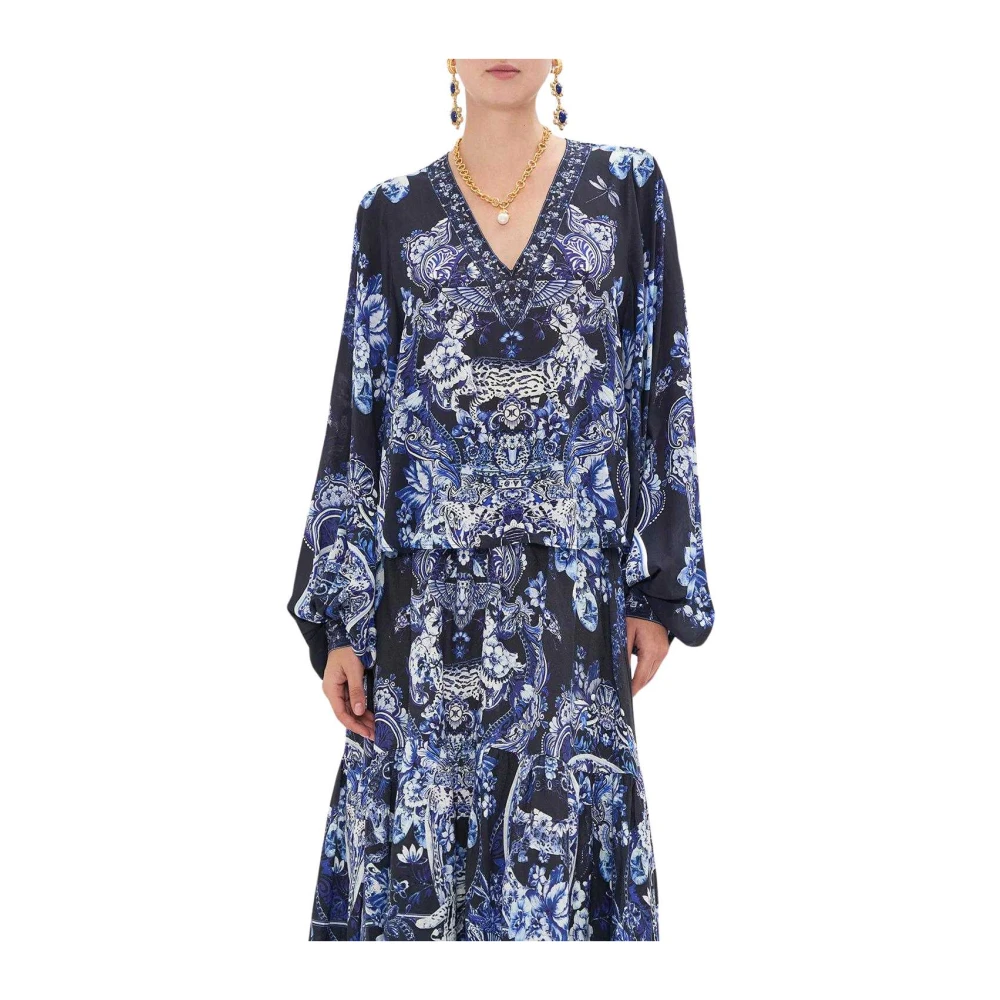 Camilla Delft Dynasty V-hals Blouson Mouw Blouse Blue Dames