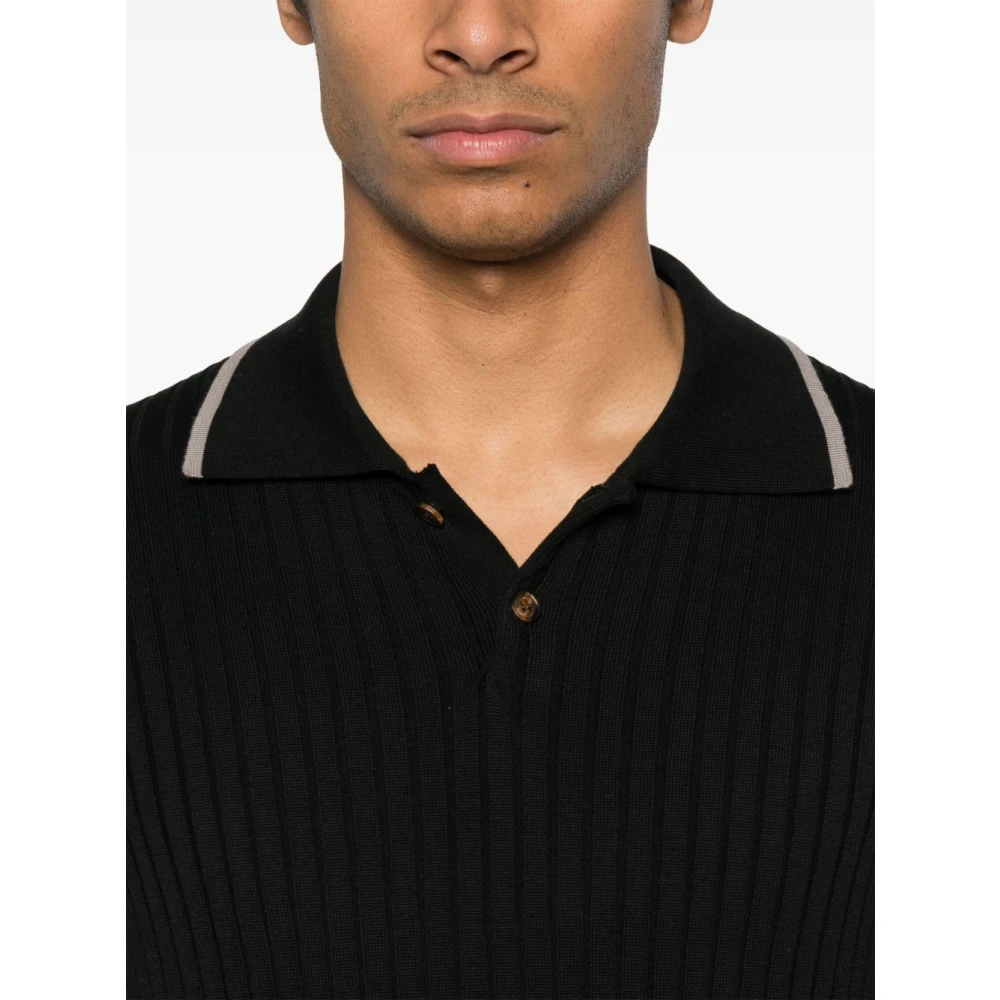 BRUNELLO CUCINELLI Gestreept Poloshirt met Knoopsluiting Black Heren