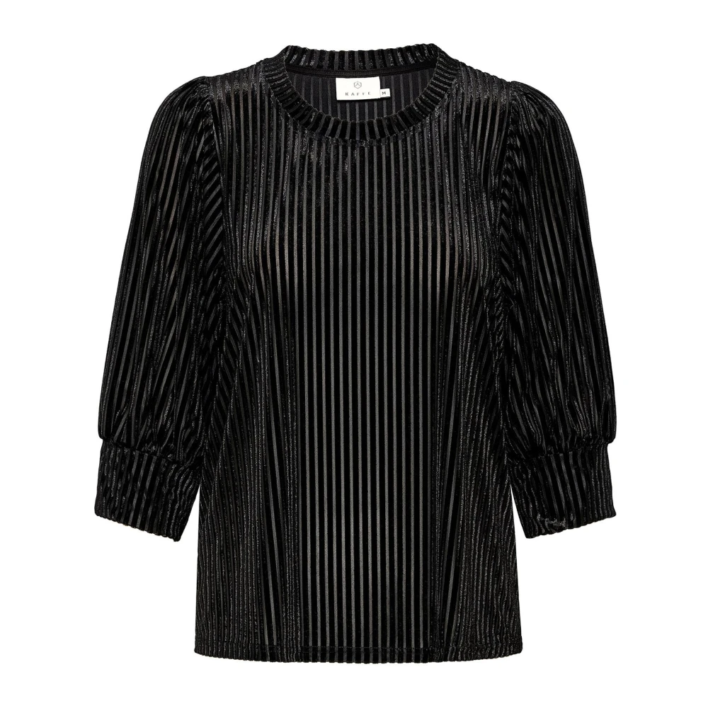 Kaffe Women's Black Blouses, 2XL, Deep Blouse With Puff Sleeves