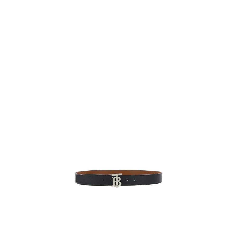 Burberry Gestructureerde Leren Riem met Zilveren Gesp Black Heren