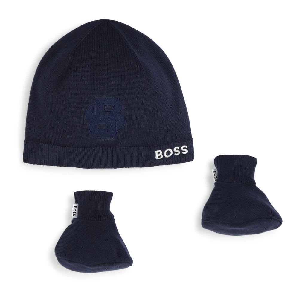 Hugo Boss Bomull Stickad Mössa och Stövlar Set Blue, Unisex