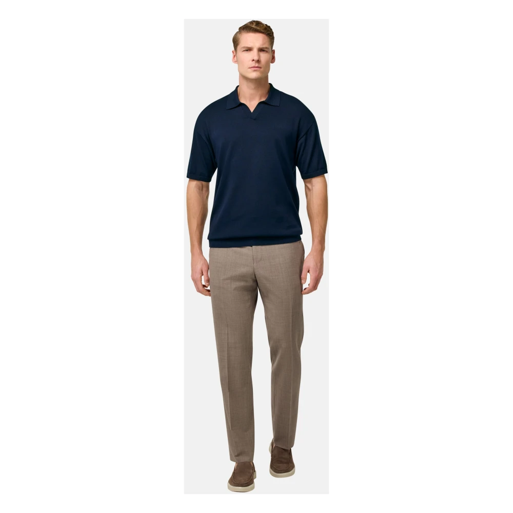 Boggi Milano Katoenen en zijden gebreid poloshirt Blue Heren