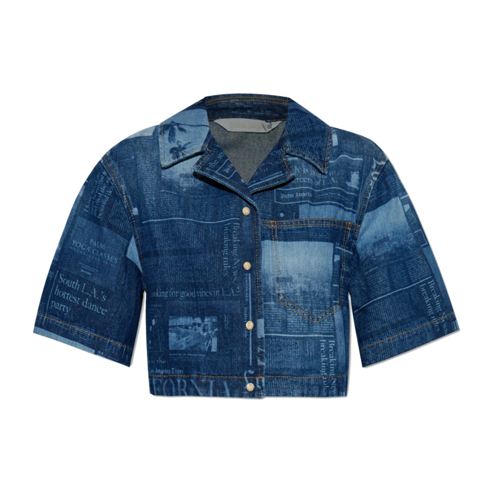 Palm Angels Kvinno Blå Blusar & Skjortor Dam, S, Denim, Denim Skjorta