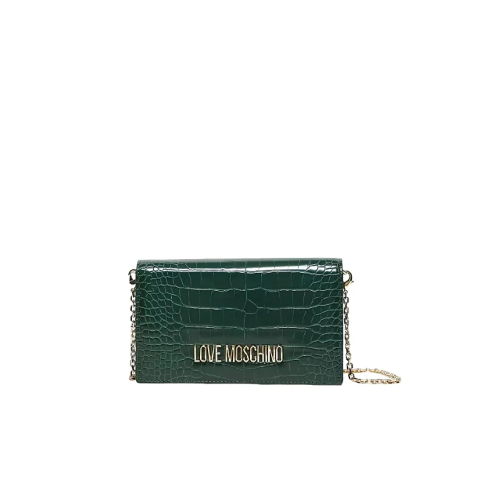 Love Moschino Groene Krokodil-Effect Clutch Tas met Gouden Logo Green Dames