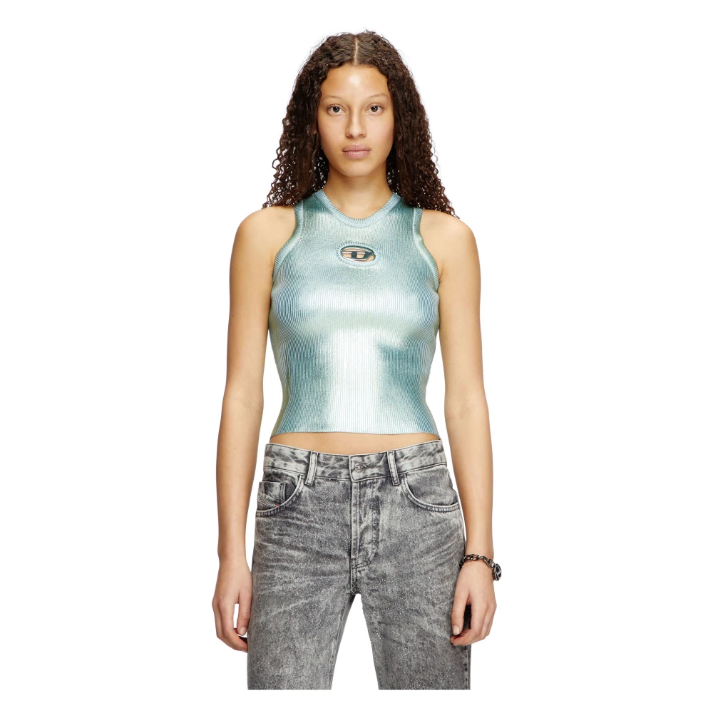 Diesel Metallic Tanktop met Oval-D Logo Green Dames