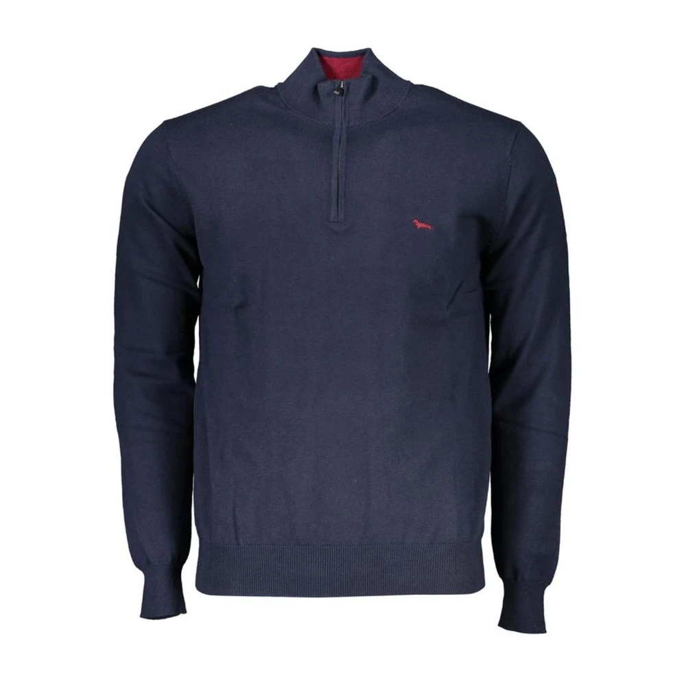 Harmont & Blaine Men's Blue Turtlenecks, 2XL, Embroidered Half Zip Jumper
