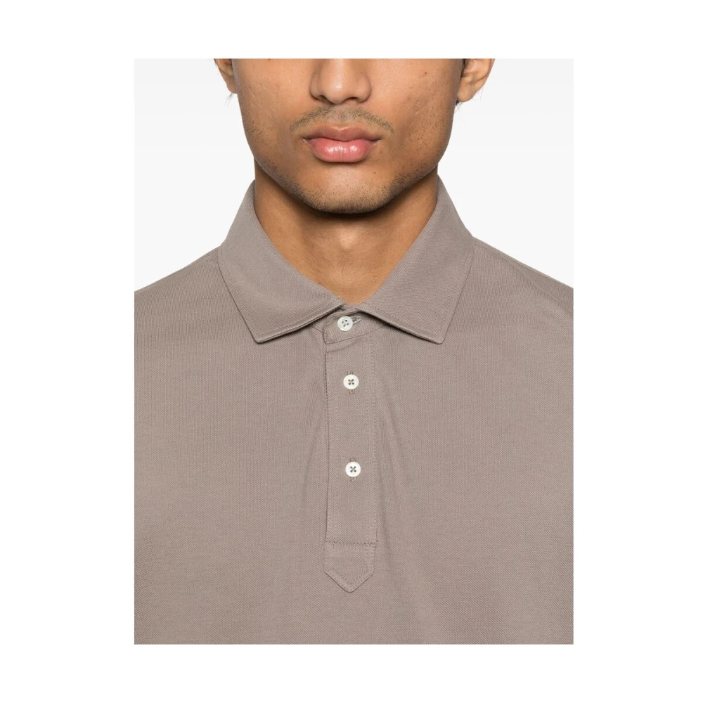 BRUNELLO CUCINELLI Taupe Grijze Polo Sweater met Knopen Gray Heren