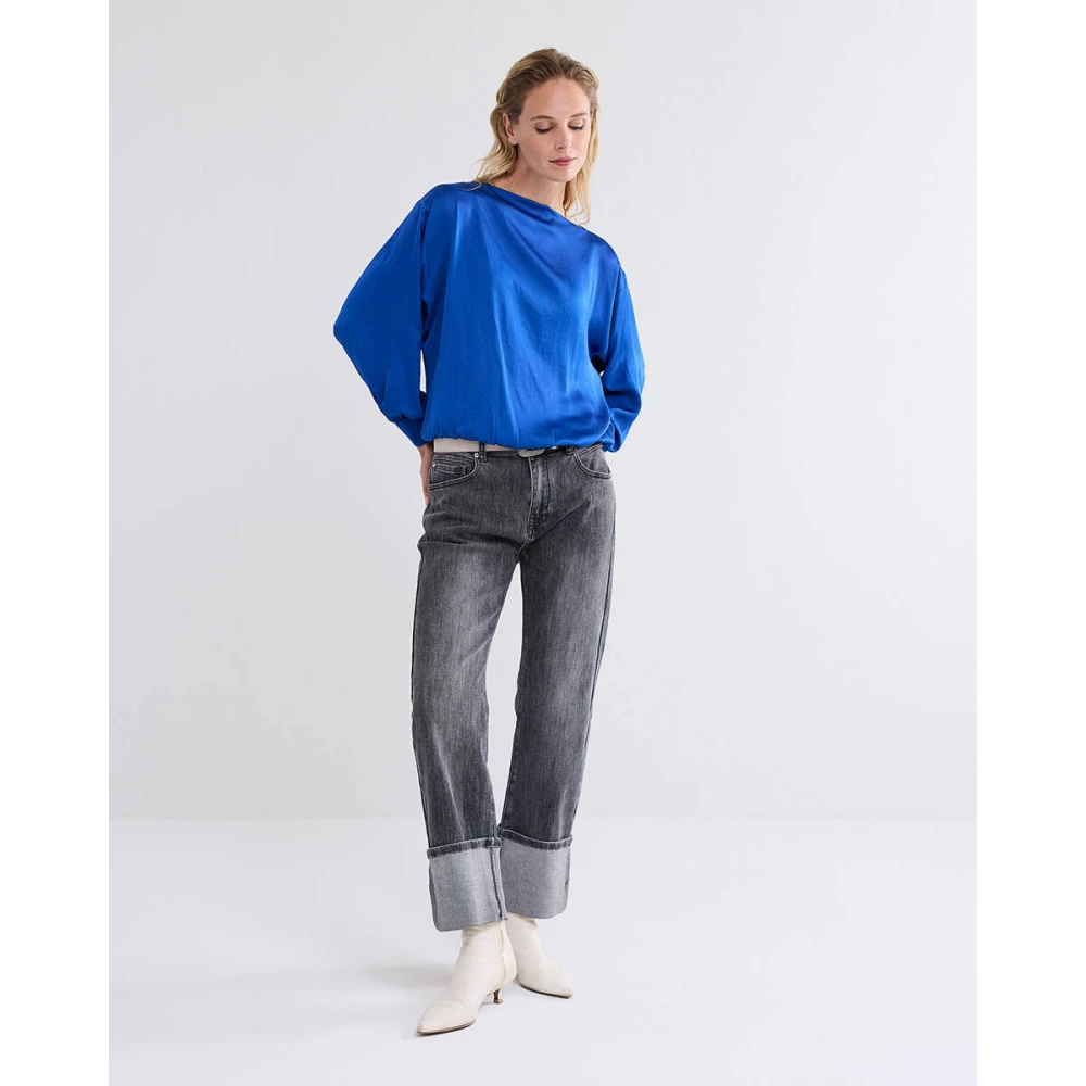 Summum Woman Zijdezachte Batwing Top Blue Dames