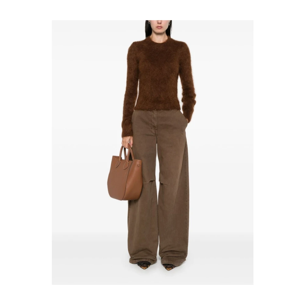 Ami Paris Geborstelde Crew Neck Sweater Brown Dames