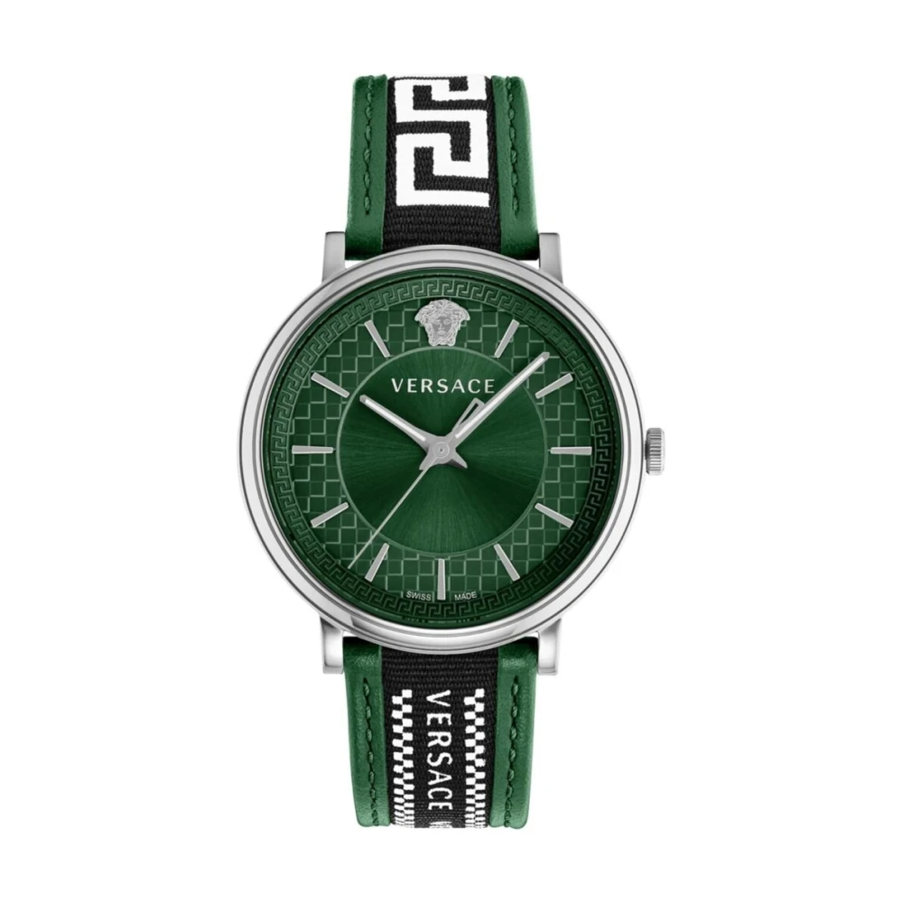 Versace Military Green Dial Leather Watch - Male - Watches - Multicolor - One Size - Accessories