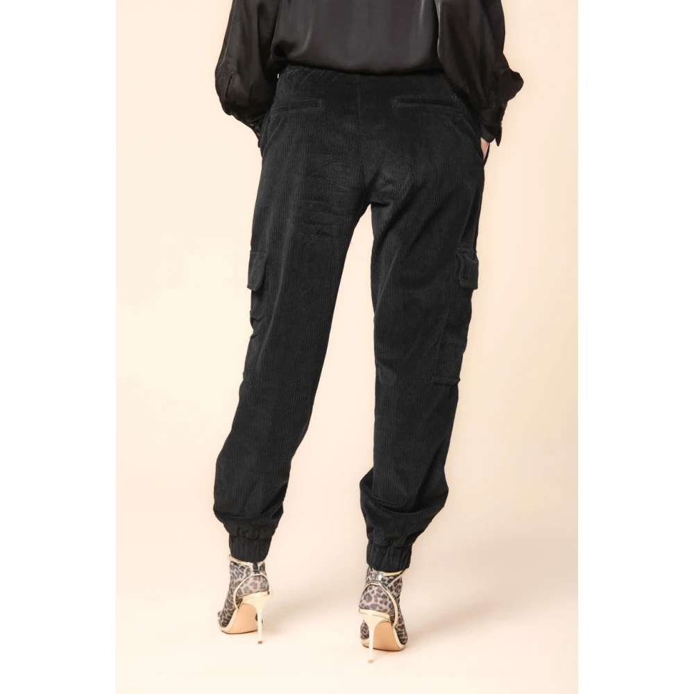 Mason's Fluwelen Cargo Broek Relaxte Pasvorm Zwart Black Dames