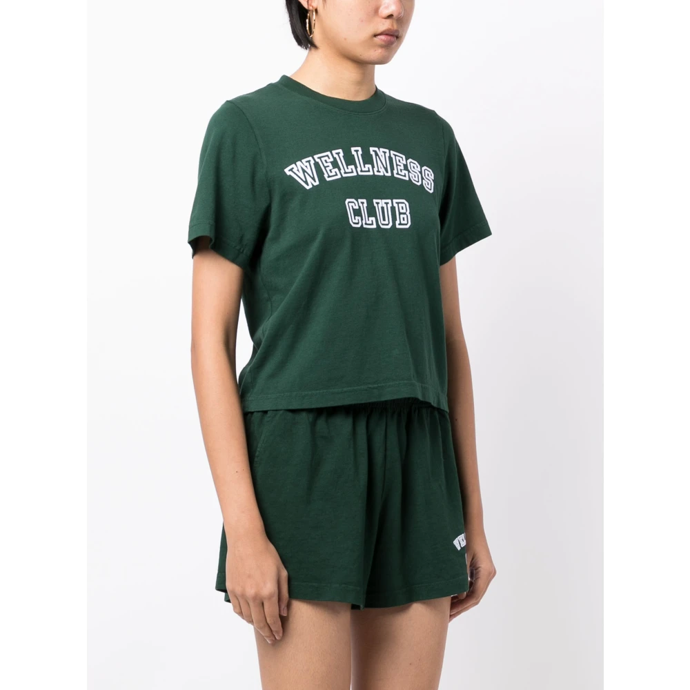 Sporty & Rich Witte Flocked Cropped T-Shirt Green Dames