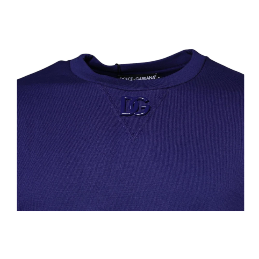 Dolce & Gabbana Blauwe Katoenen Logo Crew Neck Sweater Blue Heren