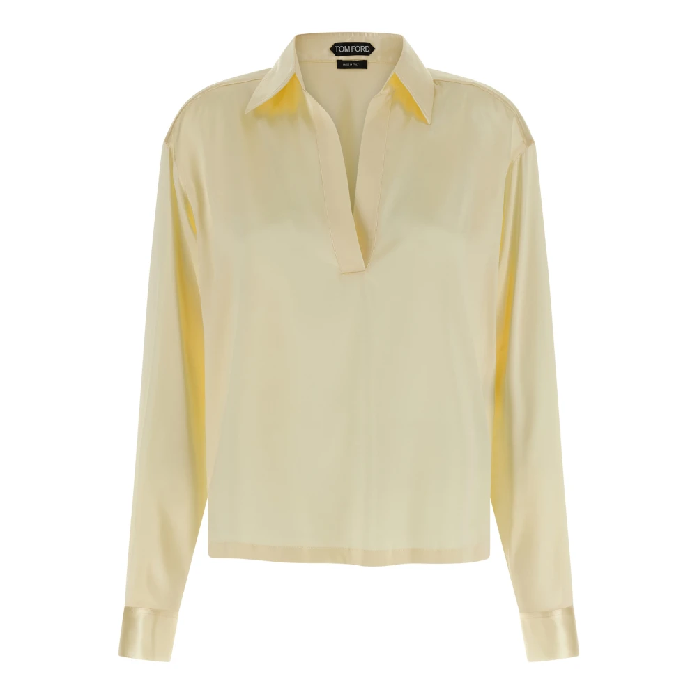 Tom Ford Women's Yellow Blouses, S, Stretch Silk Satin Polo