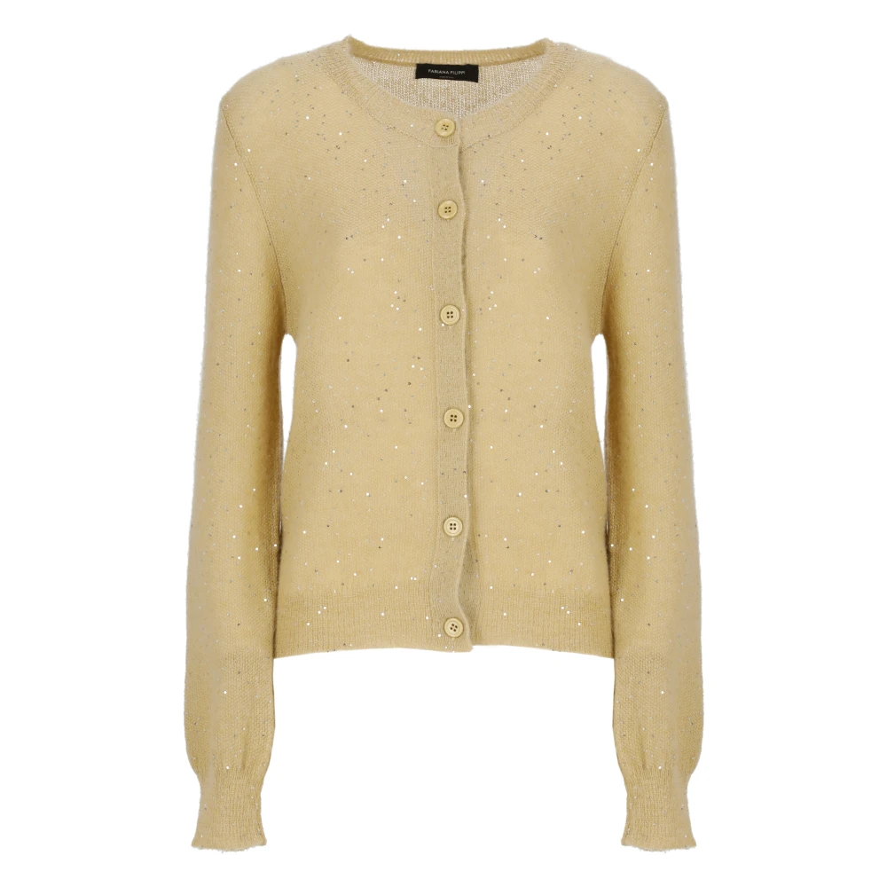 Fabiana Filippi Paillet Beige Vest Ronde Hals Sweater Beige Dames