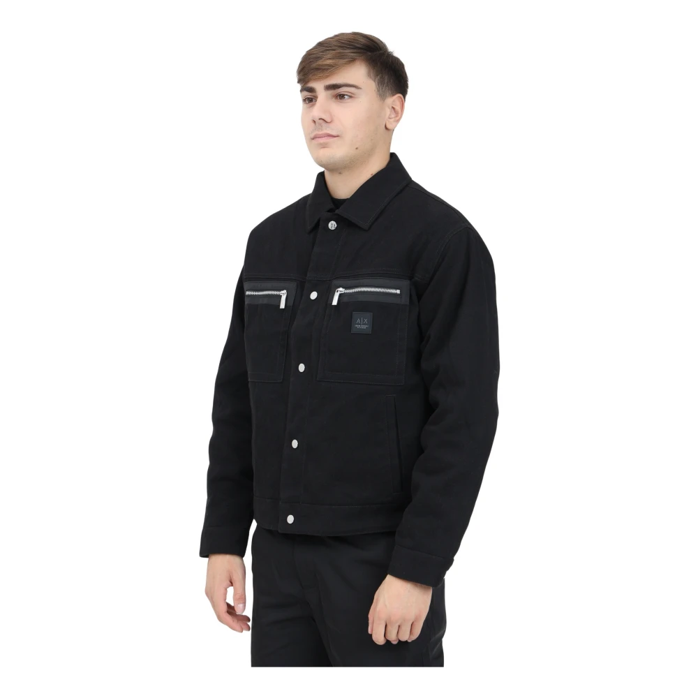 Armani Exchange Zwarte Denim Jack Trucker Stijl Black Heren