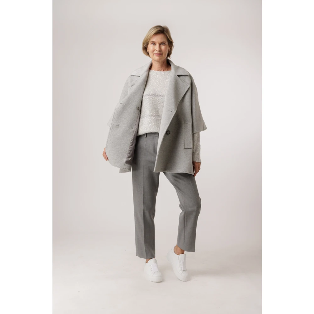 Cinzia Rocca Cape Stijl Double Breasted Wollen Jas Gray Dames