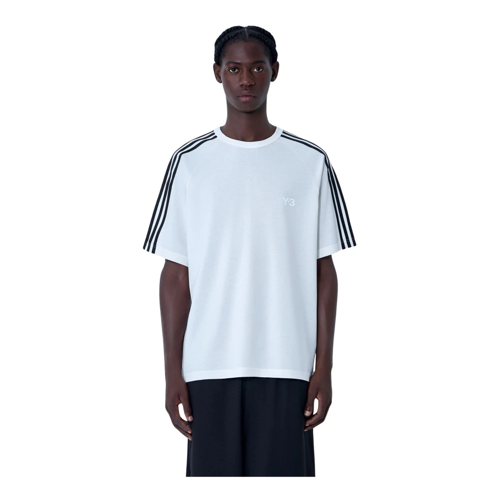 Y-3 Men's White Striped Logo Motif Tee - T-Shirts - 2XS - Tops