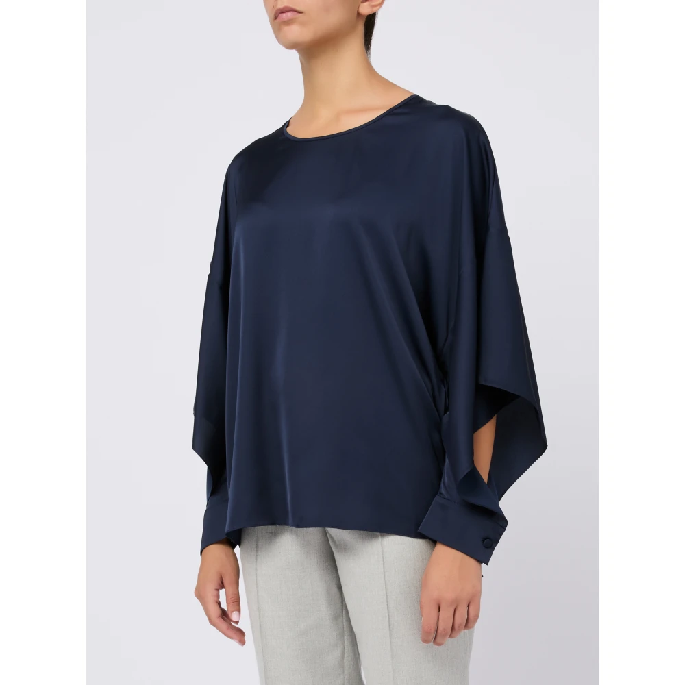 D.Exterior Blauwe Open Mouw Shirt Blue Dames