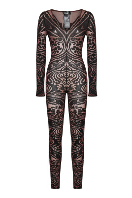 brun-paisley-v-neck-kjole