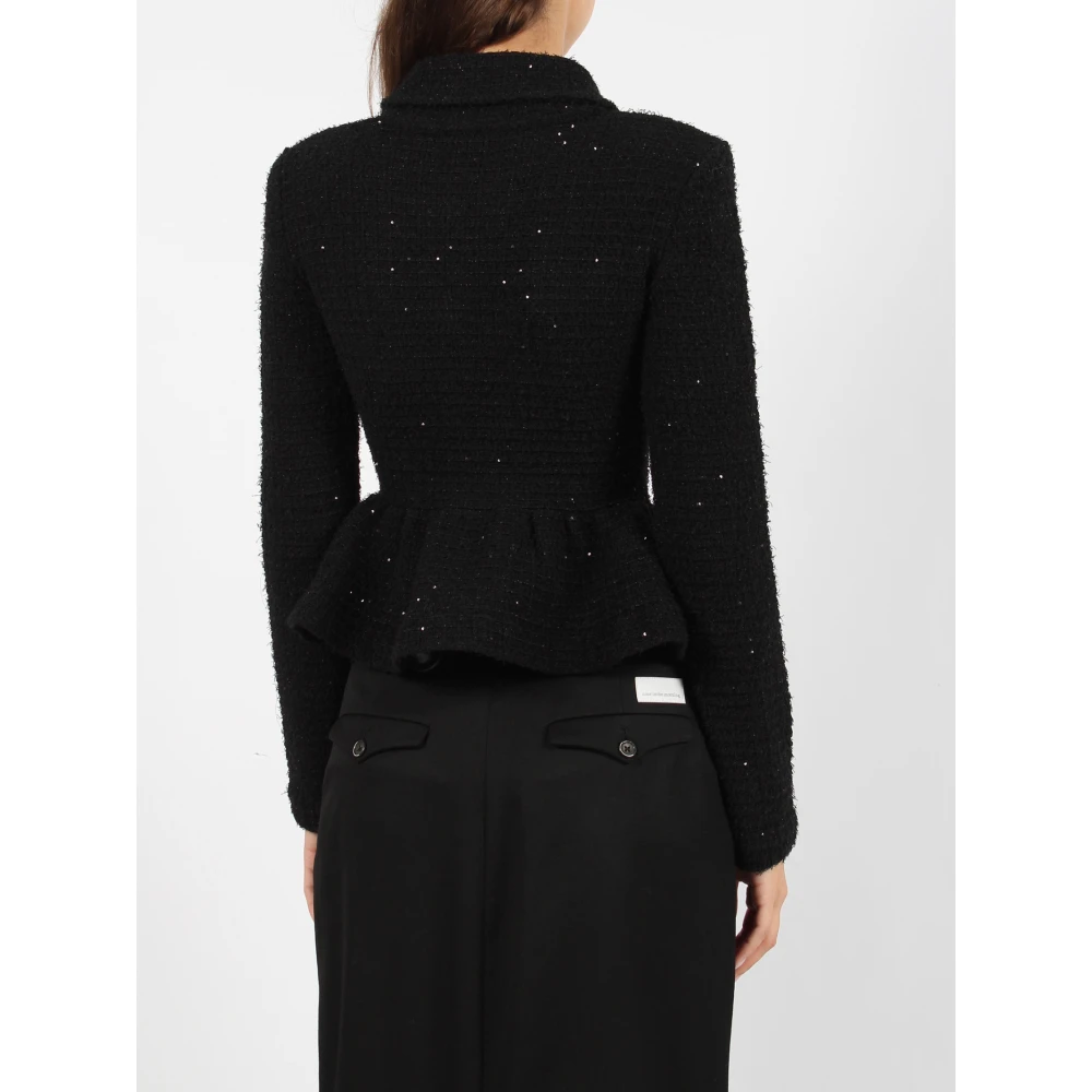 Self Portrait Paillet Peplum Jas met Tweed Constructie Black Dames