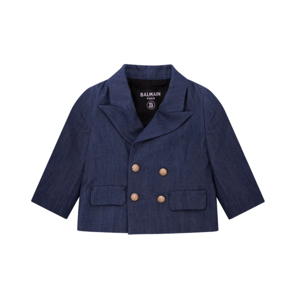 Balmain Boys Blue Cropped Double-Breasted Blazer - Kids Occasion Wear - 2 Y - Kids