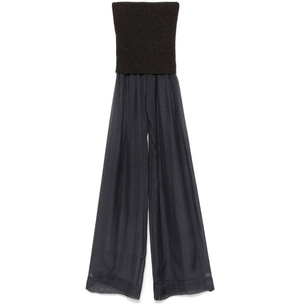 Paloma Wool Bruin Blauw Wol Zijde Geribbelde Broek Blue Dames